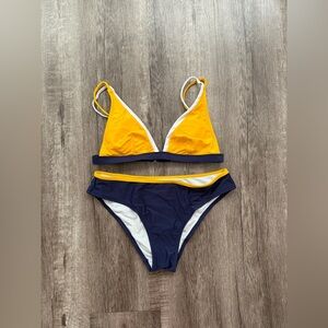 Yellow and Navy Women's Bikini Set